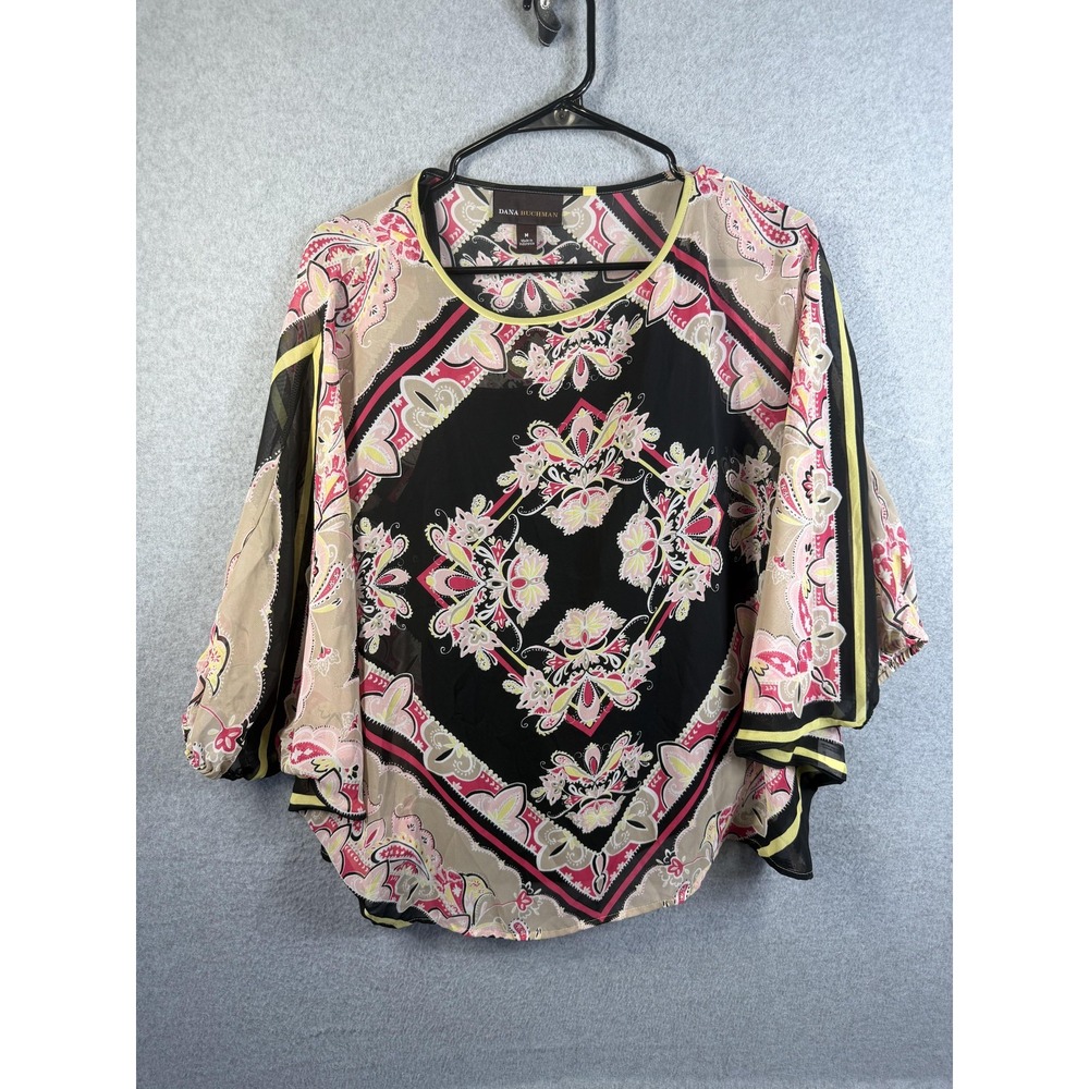 Dana Buchman Kimono Blouse Womens Medium Multicolor Paisley Chiffon Lined Top